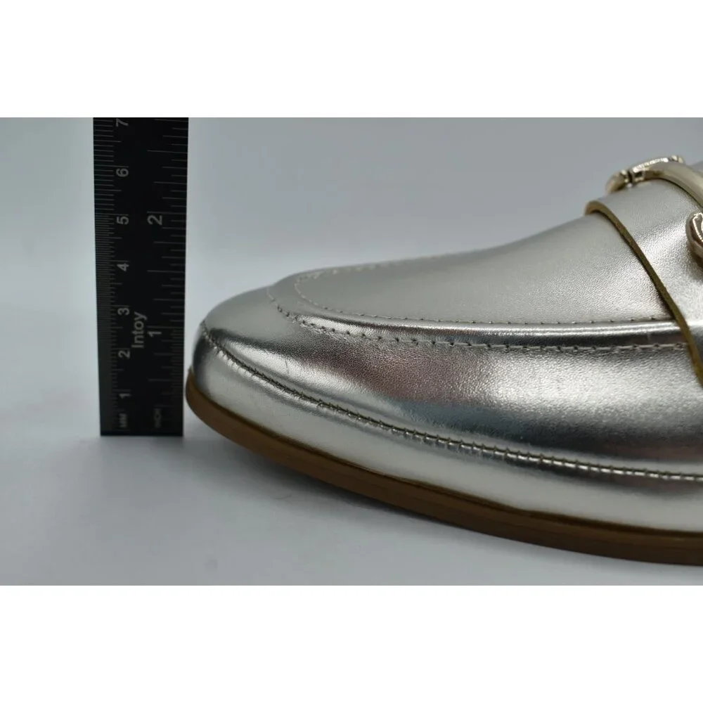 Blondo Women 9 Benita Platinum Metallic Leather Waterproof Slip On Loafers Shoes